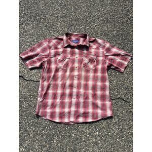Pendleton Shirt Mens XL Plaid Short Sleeve Frontier Western Pearl Snap red tan